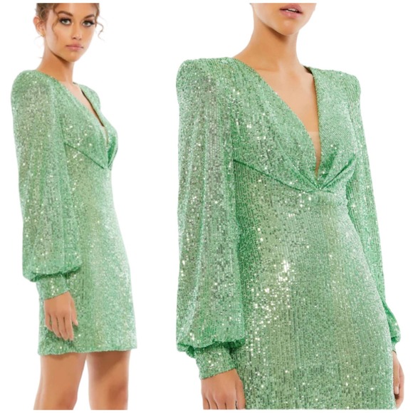 Mac Duggal Green Sequin Mini Dress - Picture 1 of 14